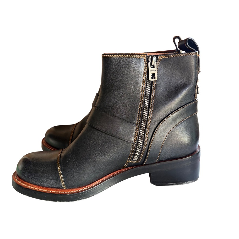 Coach G1192 Black Leather Turnlock Tea Rose Boots 9.5 B Cap Toe Zipper UNUSED - Picture 6 of 9